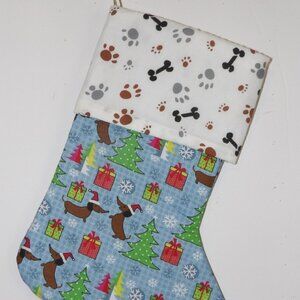 Weineer Dogs Christmas Trees 14" Hand Crafted Christmas Stocking Gold Cord